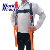 【Work house】ADELA 台灣製 扁帶 雙大鉤超輕鋁合金快扣式背負式安全帶+鋁合金扣環 全身式雙勾降落傘安全帶