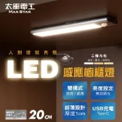 太星電工 LED感應櫥櫃燈20CM 白光/黃光/自然光 超薄磁吸 無段調光 (常亮/感應)USB充電
