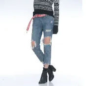 RHJEANS /現貨中低腰破洞造型牛仔8分褲 刷破牛仔褲 刷破 八分褲 牛仔褲