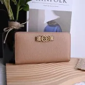 GUCCI GG LOGO蛇紋裝飾ㄇ字拉鍊長夾(裸粉色)