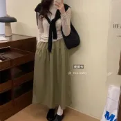 【FEE BABY 4色】鬆緊腰設計感 A字蛋糕長裙🔥蛋糕裙 大裙擺 A字裙 半身裙 長裙 裙子 韓系 秋冬穿搭