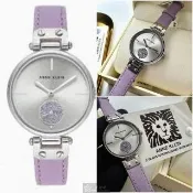 【ANNE KLEIN】手錶型號AN00408銀白色錶面銀34mm錶殼紫色真皮皮革錶帶款