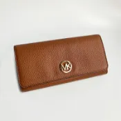 美國百分百【全新真品】MICHAEL KORS MK 皮質 長夾 卡夾 扁包 精品 皮夾 logo 女用 駝色 BJ78