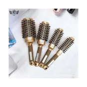 (店+)新品  含發票 圓筒卷發滾梳4件套豬鬃毛梳導熱空氣鋁管梳子陶瓷美發梳滾梳鋁管