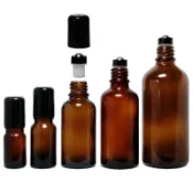 茶色玻璃滾珠空瓶。5-100ml。標準黑蓋+不鏽鋼滾珠頭