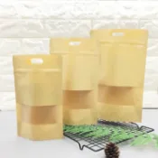 ［台灣現貨批發］夾鏈袋 牛皮開窗紙袋 （厚款 50入）霧面牛皮開窗手提夾立袋 磨砂開窗牛皮自立袋.牛皮餅乾夾鏈立袋