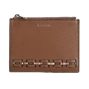【Paul Smith】PAUL SMITH燙金簽名LOGO小牛皮條紋編織設計3卡拉鍊卡夾包(棕)