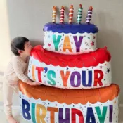 【漢堡派對】小紅書同款大號彩色蠟燭蛋糕鋁膜氣球兒童生日派對裝飾鋁箔氦氣球