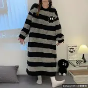 5XL大尺碼睡裙居家服 長裙連身裙 秋冬睡衣女 加絨睡衣珊瑚絨睡裙 連衣裙長款保暖裙子大碼女裝100kg可愛睡衣家居服♔
