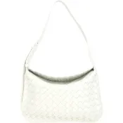【BOTTEGA VENETA 寶緹嘉】BV 光澤感小牛皮編織切角翻蓋肩背腋下包-白色