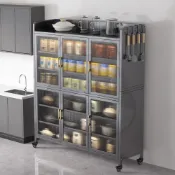 (店+)【優品星球】碳鋼製六層餐櫃廚房櫃對開門七層餐邊櫃電器櫃 灰色白色 120CM A-785S