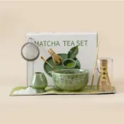 日式陶瓷茶筅立 百本立 日式抹茶套裝 手打抹茶工具 茶筅托 茶刷托 抹茶碗+茶刷+粉篩 茶道配件 全套 宋代點茶工具