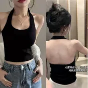 熱辣性感紅色吊帶辣妹露背掛脖美背上衣帶胸墊外穿內搭打底背心女小性感連身裙長上衣 連衣裙 大尺碼洋裝 短袖洋裝
