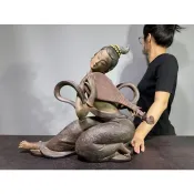 【通天寶】早期廣東 石灣陶【古箏美女】名師手製【落款】美女 古典 下棋 中國風 電視櫃 石灣陶藝 石灣公仔  X81