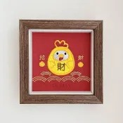【發財雞】金雞達摩刺繡畫|入厝 開幕送禮 起家雞|實木