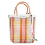 【TORY BURCH】經典LOGO撞色格紋紙袋造型迷你手提包兩用包(白邊)