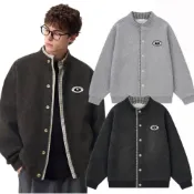 (店+)INNERSECT 三生萬物 胸前橢圓形logo 毛呢質感 格紋假兩件 寬鬆休閒棒球夾克外套