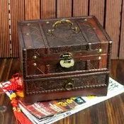 中式仿古帶鎖首飾盒梳妝盒復古帶鏡收納盒古典木質百寶盒創意禮物