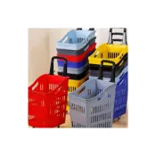 (店+)含稅免運 推車 購物推車 購物車 買菜車 商場超市籃大號塑料拉桿帶輪拖籃購物筐便利店零食買菜籃子小推車