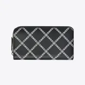 【BURBERRY 巴寶莉】皮革鍊條印花拉鍊長夾 黑色(80059151)