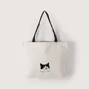 【插畫款】meow me-網版印刷 | 黑色提把橫式帆布袋_貓咪插圖禮物