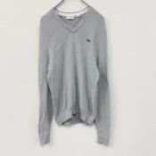 【DOKODEMO】LACOSTE棉質針織毛衣，插肩袖，V 領，刺繡標誌，灰色，S 碼，古著