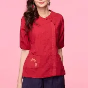 【古典美】33049刺繡手繪口袋上衣(茶禪服/中國風/國服/漢服/手染服/棉麻/亞麻/天然纖維)