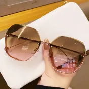 新款無框切邊墨鏡 附贈眼鏡盒 氣質金屬框 太陽眼鏡 73717