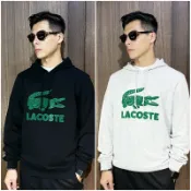 美國百分百【全新真品】Lacoste 連帽上衣 刷毛 鱷魚 帽T 長袖上衣 logo 黑色/灰色 CR64