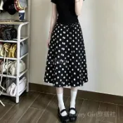 🌷台灣出貨🌷FG穿搭社 復古黑色波點百褶裙女 多巴胺顯瘦a字半身裙梨形遮肉氣質古... 大裙擺 傘裙 中長裙 過膝裙