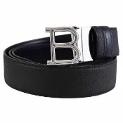 【BALLY】BUCKLE 金屬B扣飾牛皮雙面雙色皮帶(黑/深藍)