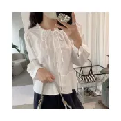 (店+)【Sharkhead】現貨 襯衫 公主風 澎澎袖 花邊 捲邊 抽繩 荷葉邊 木耳邊 長袖襯衫 白色 日系 文青 上衣