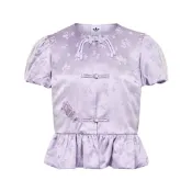  Adidas Jacket W 女款 紫色 三葉草 緹花 新中式 泡泡袖 休閒 短袖 外套 LD6444