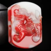 協貿國際日用品生活2館 新疆和田彩玉麒麟貔貅皮帶扣雞血玉玉腰帶男款玉腰扣腰飾腰佩單層