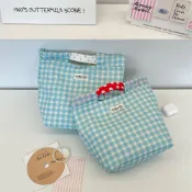 喜挖2店 65252 藍白格紋帆布包短提手拎袋日系清新風上課通勤大容量手提袋