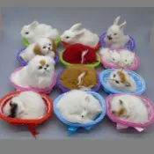 協貿國際日用品生活館 仿真貓咪毛絨動物玩具擺件狗玩偶兔子狐貍模型公仔送小筐家居擺件