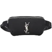 【YSL】Saint Laurent 聖羅蘭 MONOGRAM 銀字帆布牛皮胸肩背/腰包(黑色 男包)