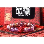 TIBUKKYO德榕藏品 原礦天然紫幽靈手鍊 10mm 硃砂雕刻龍隔珠 客製化串珠設計 DIY飾品 手珠 紫水晶 礦石