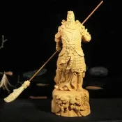 【樸緻精品】關聖帝君 義薄雲天 法像莊嚴 黃楊木 關公神像 木雕小擺件（GA-5145）