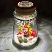 【A-ONE 匯旺】聖誕老公公 療癒系生態瓶 含2顆綠藻 白光LED 150ml布丁杯 DIY綠藻球玻璃盆栽