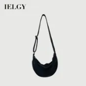 IELGY 女士黑色PU軟皮餃子包 韓版單肩小眾斜背包