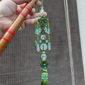 天然葡萄石飄綠玉髓平安扣白水晶珠簾流蘇中國結吊飾包包掛後視鏡