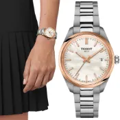 TISSOT 天梭 官方授權 T150.210.21.111.00 PR100 珍珠貝石英女錶 百貨周年慶-銀x玫瑰金/34mm T1502102111100