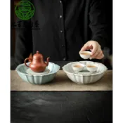 紅芳庭【海棠 泡茶盤】汝窯壺承 茶具 養壺盤 日式茶盤 台灣製造 汝窯茶具 陶瓷茶盤 建水 日式茶具 泡茶用具