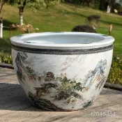 免運開票 睡蓮花盆陶瓷青花瓷碗蓮荷花家用大號清倉鐵樹盆庭院特大水缸養魚碗蓮盆缸 錦鯉缸 魚缸 水缸 魚缸 庭院仿石大水缸