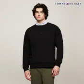 【Tommy Hilfiger】同色Logo刺繡大學T_黑色