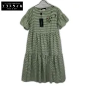 【DOKODEMO】max Mara Weekend 綠色棉質條紋長連身裙，38 碼 [二手]