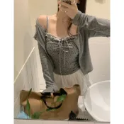 21 FEMMEㅣ 正韓 夏日渡假💐小碎花蕾絲綁帶背心+罩衫 套裝