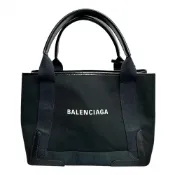 【DOKODEMO】BALENCIAGA/ Balenciaga Navy Cabas 339933 手袋 棉帆布/小牛皮 黑色 女款 [二手]