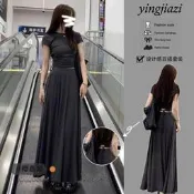《愛網購》~BD20540~韓系慵懶套裝女短款圓領修身短袖T恤大裙擺高腰半身裙灰色兩件套休閒服裝女性衣服流行女裝